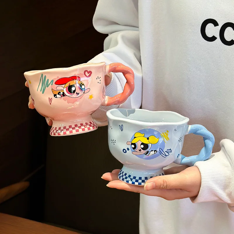 Kawaii The Powerpuff Girls 360Ml Cartoon Ceramic Mug Women Anime Girly Heart Cute Couple Water Cup Milk Cup Girls Gift