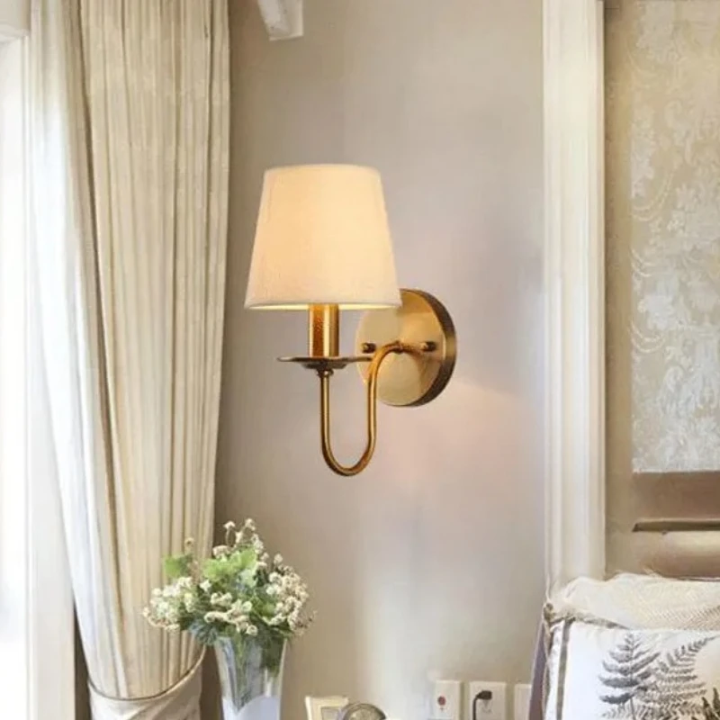 Modern Minimalist LEDwrought Iron Wall Lamp Fabric Lampshade E14 Living Room Corridor Hotel Study Bedroom Bedside Lighting Lamps