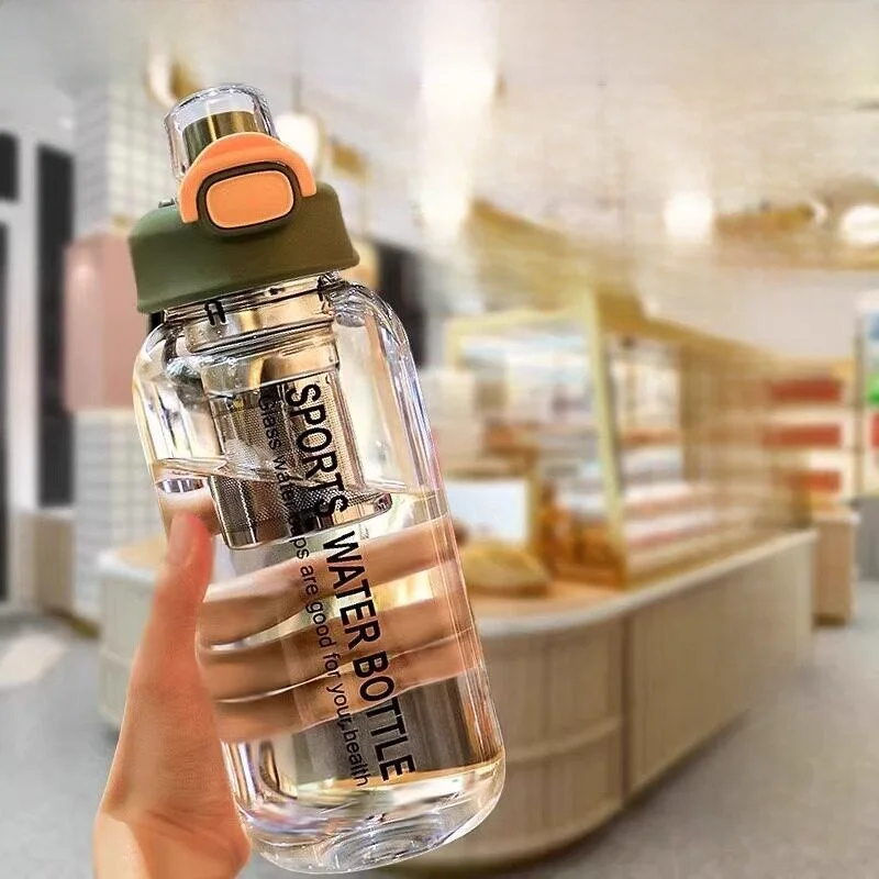 

Large Capacity Glass Cup Heat Resistant Portable Water Bottle Tea Water Separation Straw Included Double Use Cup for Outdoors