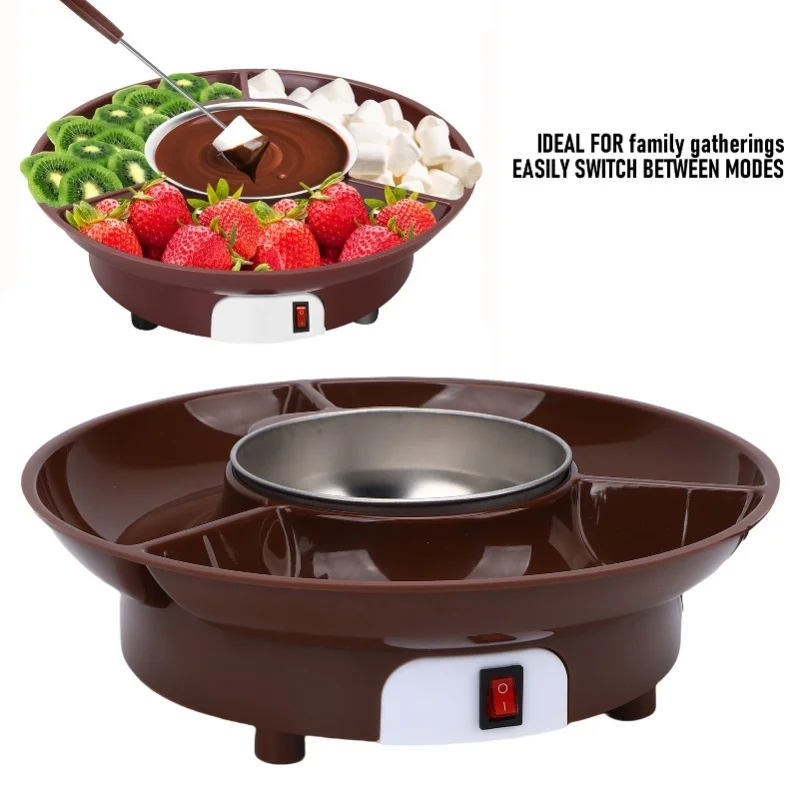 Electric Chocolate Fondue Pot Multi Purpose Electric Chocolate Melting Pot with Detachable 3 Section Tray for Party