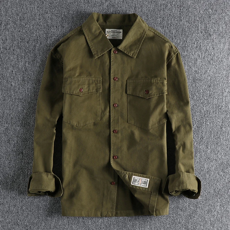 Autumn New American Retro Military Style Long Sleeve Lapel Cargo Shirt Men's Fashion Pure Cotton Washed Old Casual Blouses Coat