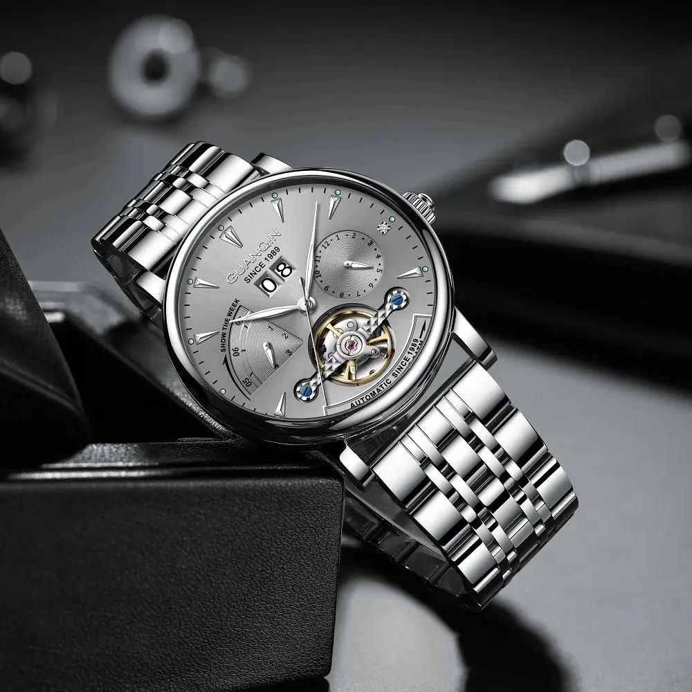 GUANQIN Automatic Mechanical Watch Men Sport Military Fashion Luxury Bussiness Watch Skeleton Tourbillon Wactches For Men