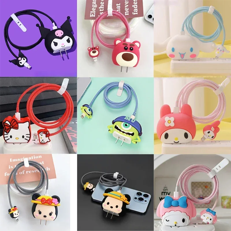 Disney  New DIY High Quality Hello Kitty Charger Data Cable Case Protector and Winding Kit for Apple 18W 20W Charger Adapter 