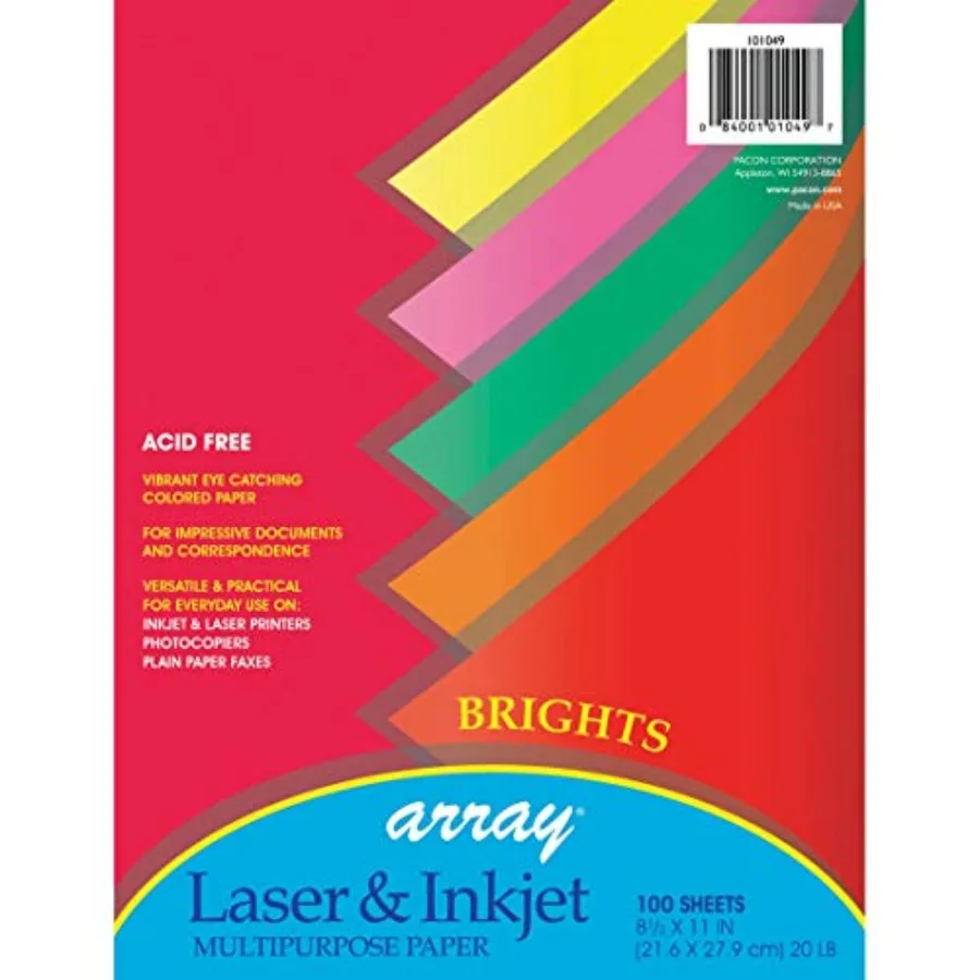 Bright Multi-Purpose Paper, 5 Assorted Colors, 20 lb., 8-1/2