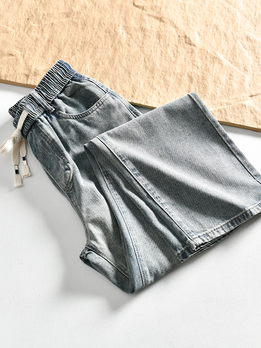 

Ultra Soft Drapey Denim Men's Casual Straight Leg Jeans Elastic Waist Long Pants Spring New Fashion Urban Style Loose Fit