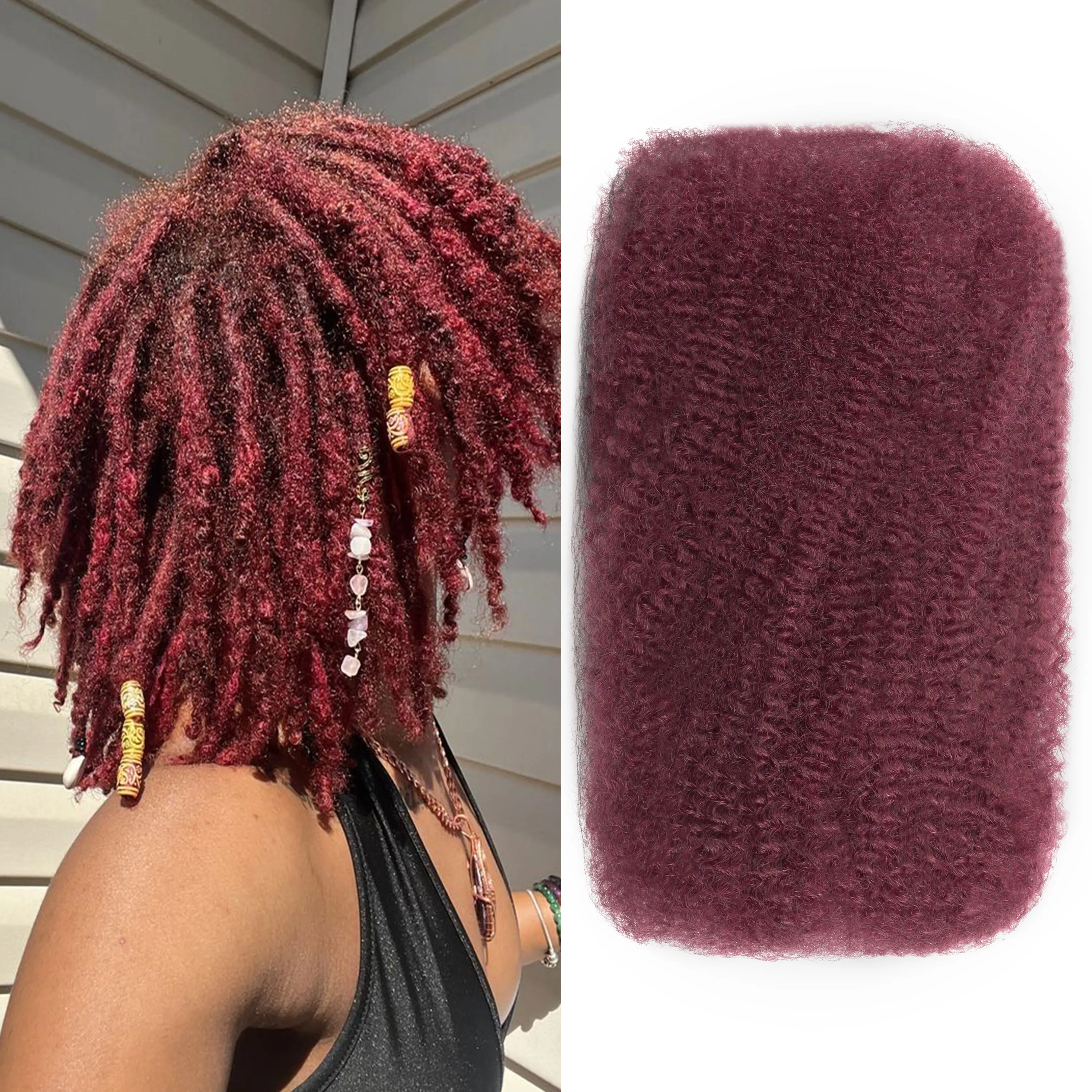 

ANNA 50 г доступные афро странные объемные человеческие волосы бордового цвета предварительно растянутые наращивание волос для плетения DreadLock