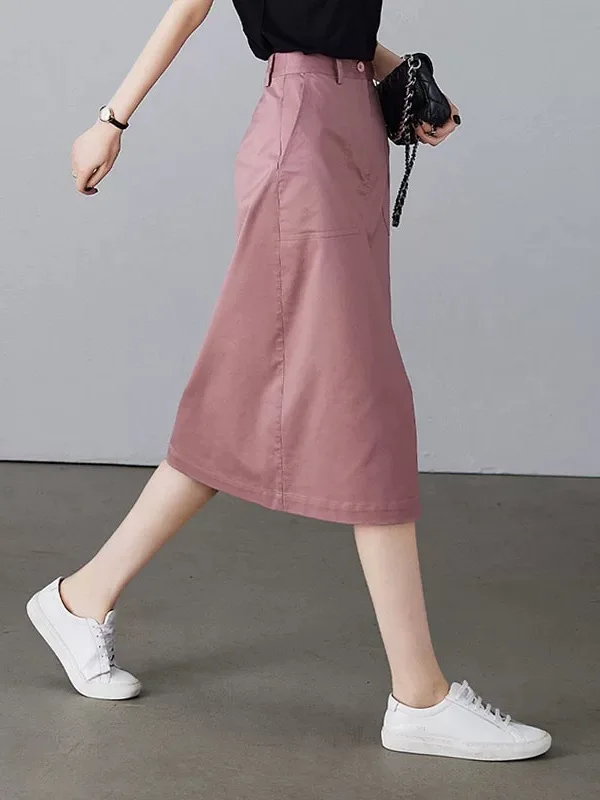 Fashionable High Waist A-Line Skirt for Women Casual Summer Pink Commute Versatile Skirt Women's Mid-Length Skirt