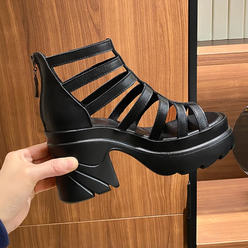 Sandalias de piel auténtica para mujer, sandalias con cierre lateral trenzado, antideslizantes, tendencia de verano, 2024