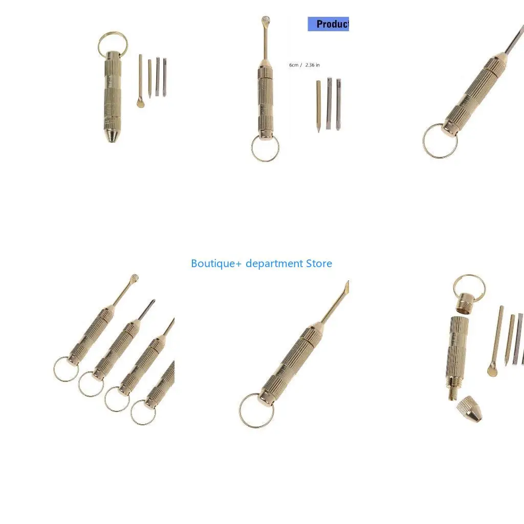E1PD 4 in1 Mini Portable Golden Opener Screwdrivers Ear Pick Ear Cleaner Keychain
