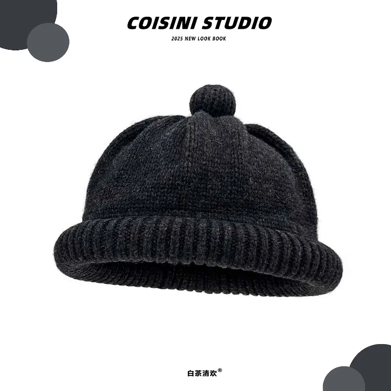 New Japanese Cute Dome Wool Beanies for Women Autumn and Winter Warm Versatile Street Trend Retro Yuppie Pullover Hats Men