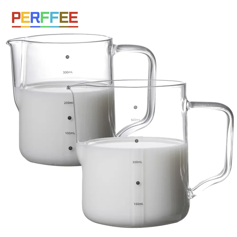 Glass Coffee Milk Frothing Jug with Scale Milk Frother Pitcher Barista Espresso Coffee Latte Milk Pitcher Coffee Jug 350/600ml