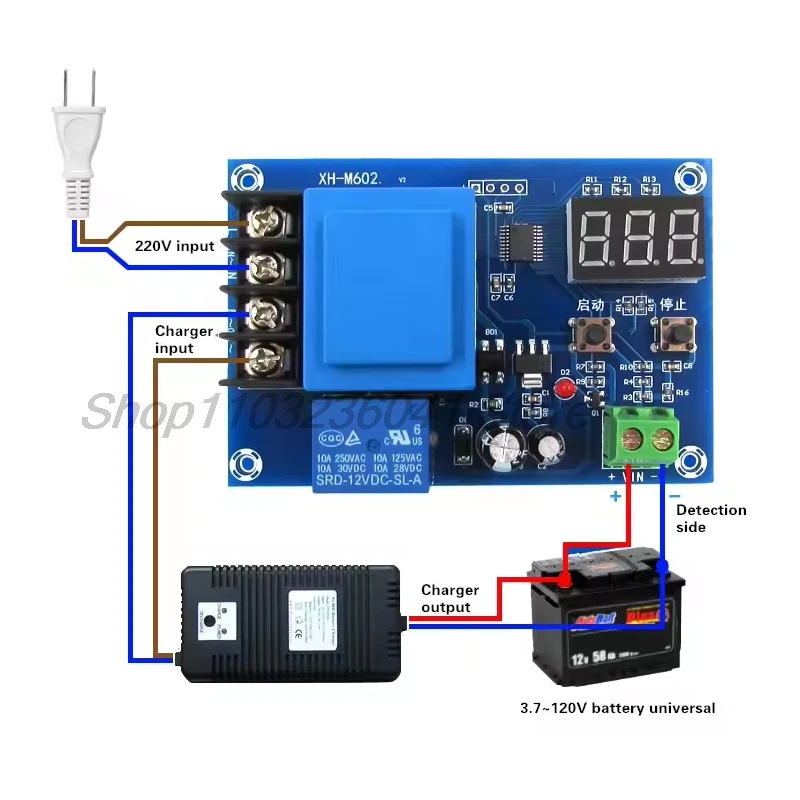 XH-M602 Digital Control Battery Charging Control Module AC 220V Lithium Storage Battery Charger Control Switch Protection Board
