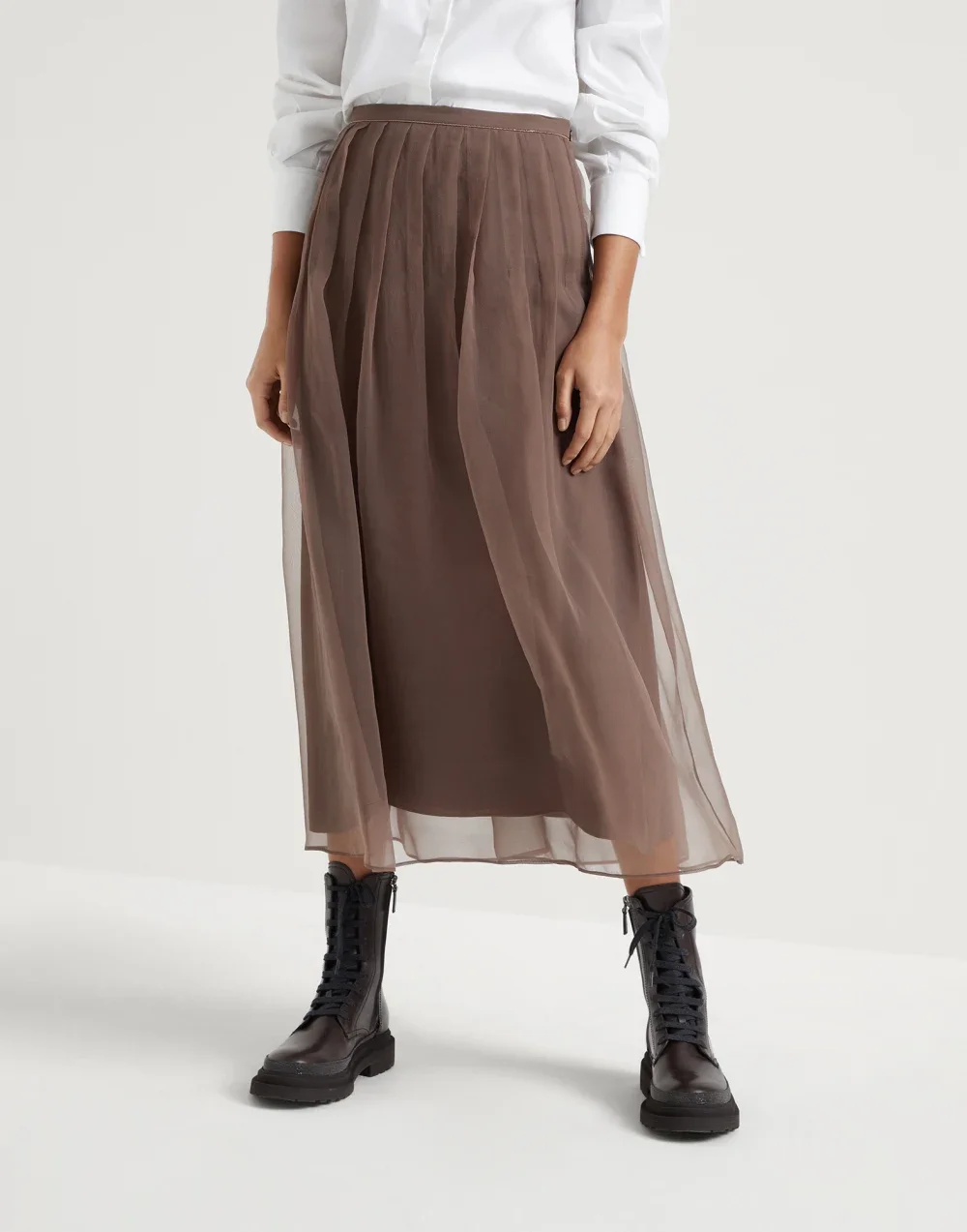 Crispy Silk Pleated Midi Skirt With Shiny Waistband Super Soft Thin And Slightly Crispy Skirts Luxury Design Women's Clothing