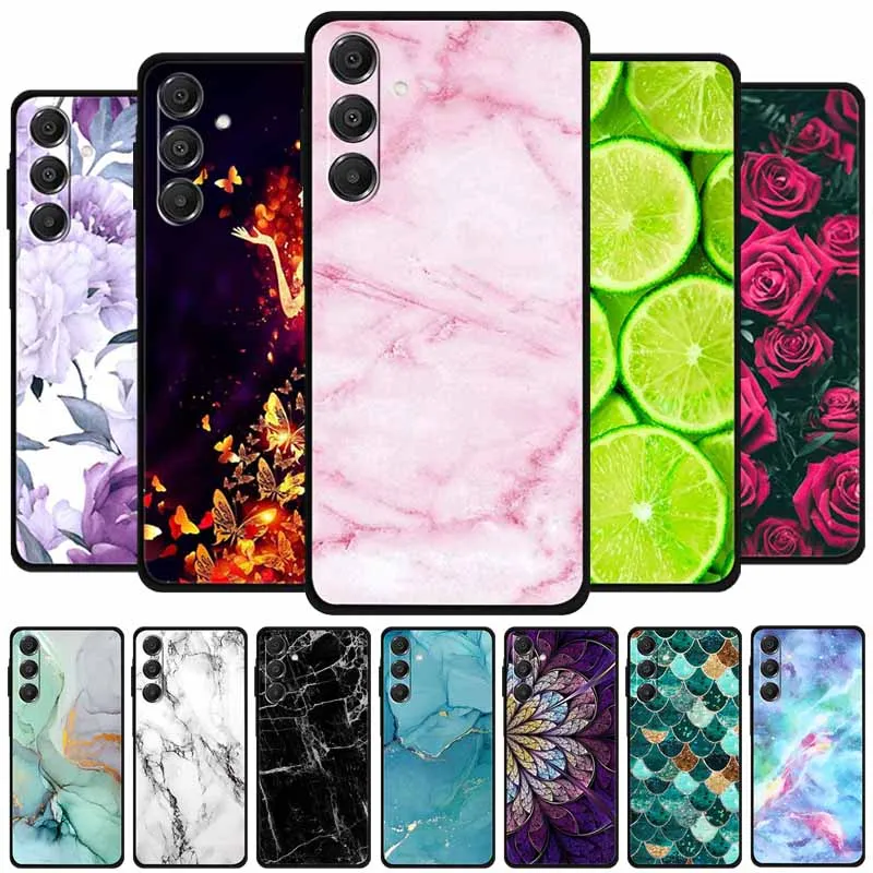 Phone Cover For Samsung A17 Case Black Silicon TPU Soft Covers Cases for SamsungA17 Protection Colorful Marble Painted Shells