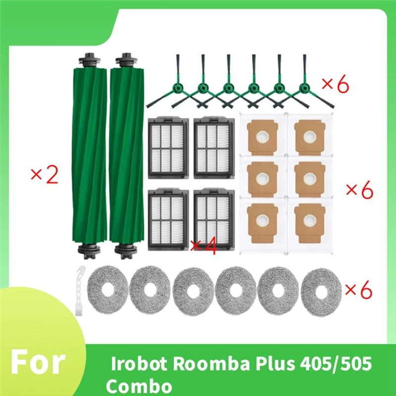YCOC-For Irobot Roomba Plus 405/Plus 505 كومبو كيس لجميع الغبار تصفية ممسحة الوسادة الجانب فرشاة الأسطوانة استبدال أجزاء مكنسة كهربائية