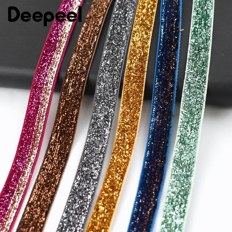 

45Meters Deepeel 9/16mm Glitter Velvet Lace Ribbon Webbing Clothing Bow Dress Decor Trim Gift Party Sparkle Tape Sewing Material