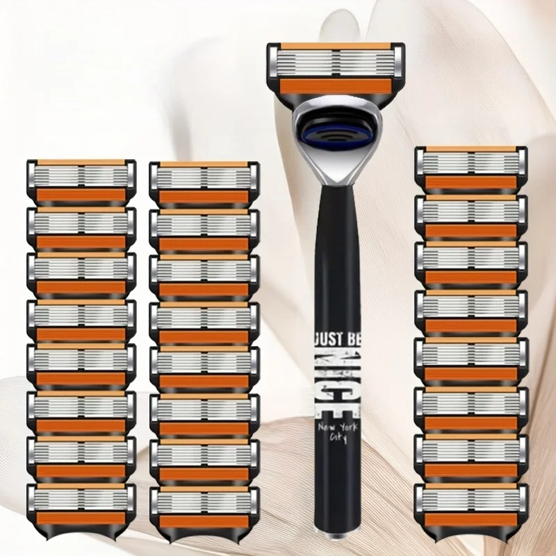 

6-layer Manual Razor Set, 1 Handle With 4/8/12/18 Refills Stainless Steel Manual Shave Razors For Daily Face Care