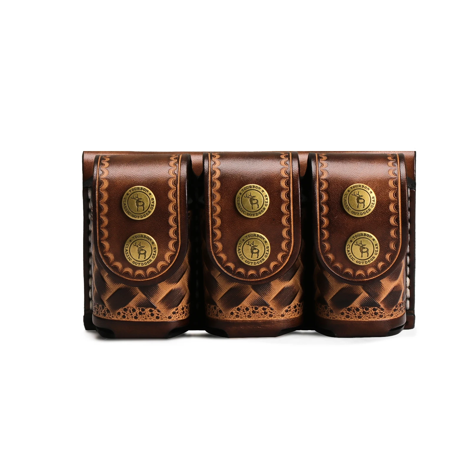 

Tourbon Leather Universal Three Speed Loader Belt Pouchs .22 .44 .38 357 Speedloader Case Brown Hunting Accessories