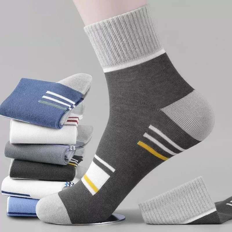 

6 pairs of new men's socks anti odor sweat absorbing mid tube socks casual breathable antibacterial sports mid tube socks