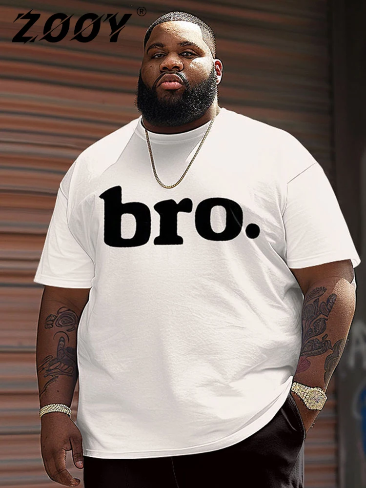 L-9XL Plus Size Round Neck Short Sleeve T-shirt for Men Casual Letter Printing Simple Daily White Black Blue Green Top ZOOY