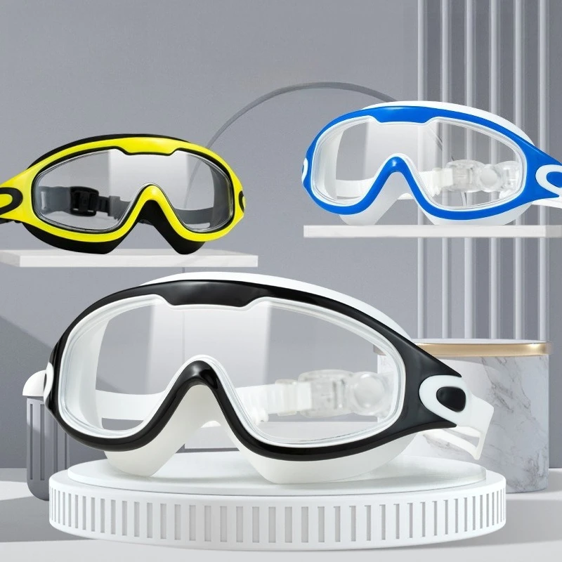  Large Frame Swimming Goggles With Earplugs, Male And Female, Professional, High-definition, Anti Fog, Silicone