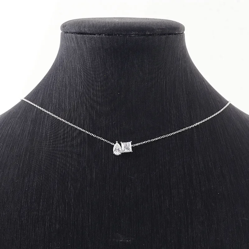 Minimalist 2 stone necklace Dainty Necklace 14k white gold 2 diamond Graduation Necklace Gift for Her Motivational Present