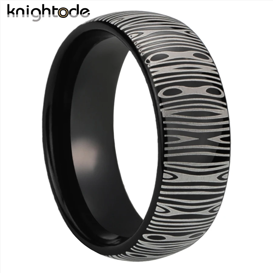 Damascus Tungsten Carbide Engraved Ring For 8mm 6mm Men Women Wedding Band Party Jewelry Dome Polished Comfort Fit