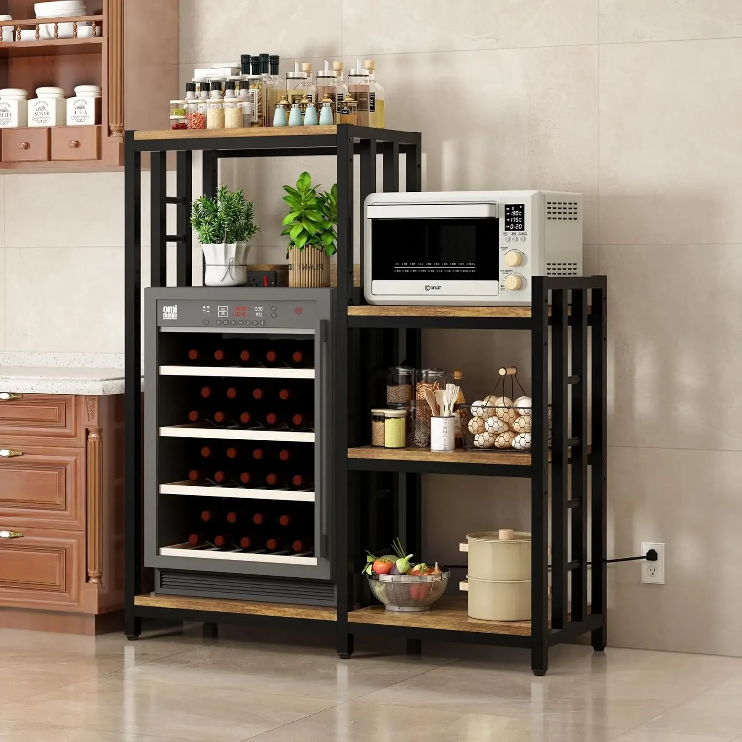 6 Tier Kitchen Bakers Rack Power Outlet Microwave Stand Storage Shelf Kitchen Living Room Office Mini Fridge Stand Spices Pots P - view 5