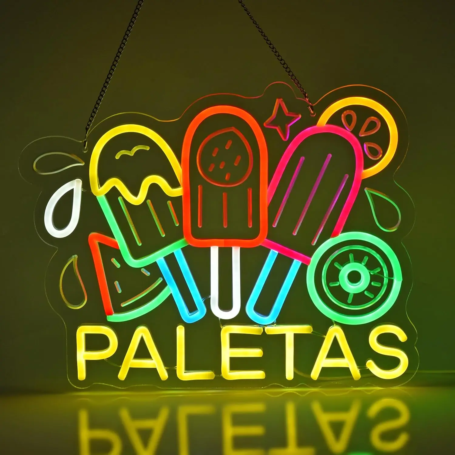

Paletas Neon Sign USB LED Neon Lights Wall Art Decoration for Mexican Restaurant Popsicle Ice Pop Shop Bar Party Home Decor Gift
