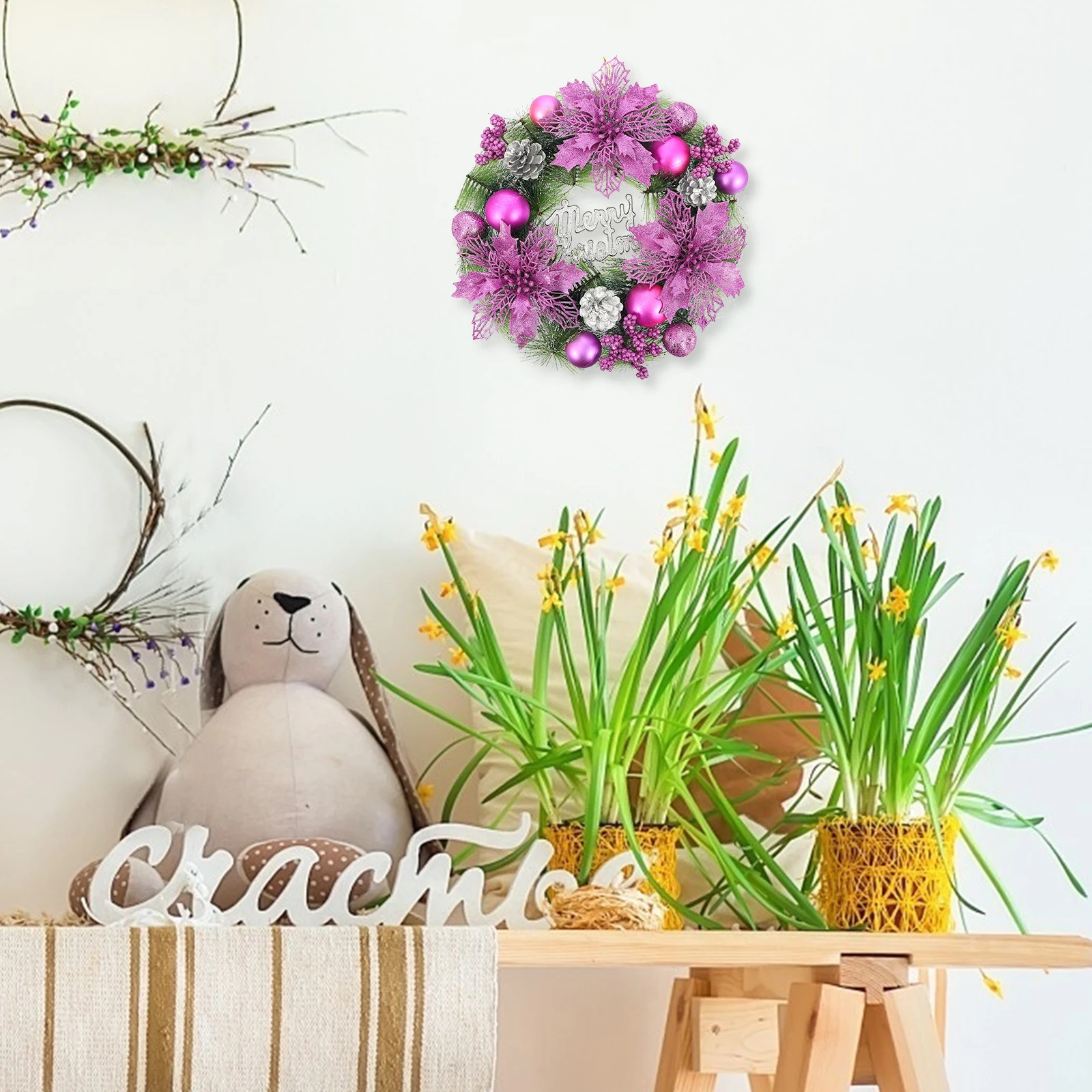 

Christmas Wreath Decor Artificial Premium Pendant Xmas Themed Wall Door Garland Festive Party Decoration Fake Hanging