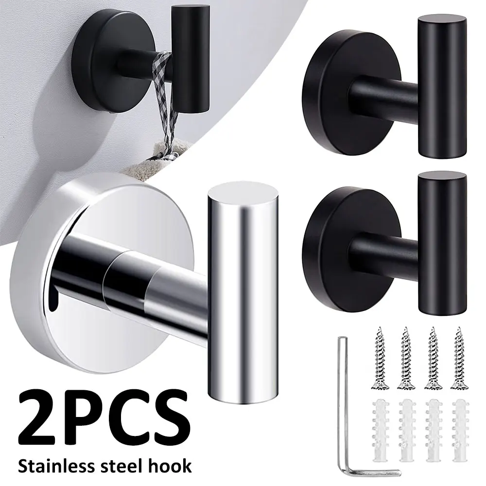 2Pcs Stainless Steel Bathroom Towel Hooks Coat Robe Hook Wall Mounted Towel Rack Organizer Hanging Hook for Bathroom Kitchen