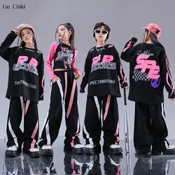 Jungen Hip Hop Mode Sweatshirt Kontrast lose Hosen Mädchen Ernte Top Streetwear Kind Street Dance Kleidung setzt Kinder Jazz Kostüm