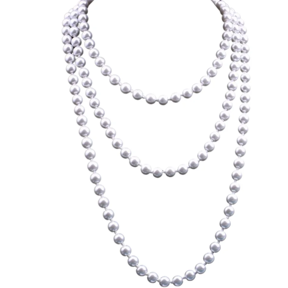 

Long 80" 8-9mm Genuine South Sea White Gold Round Pearl Necklace