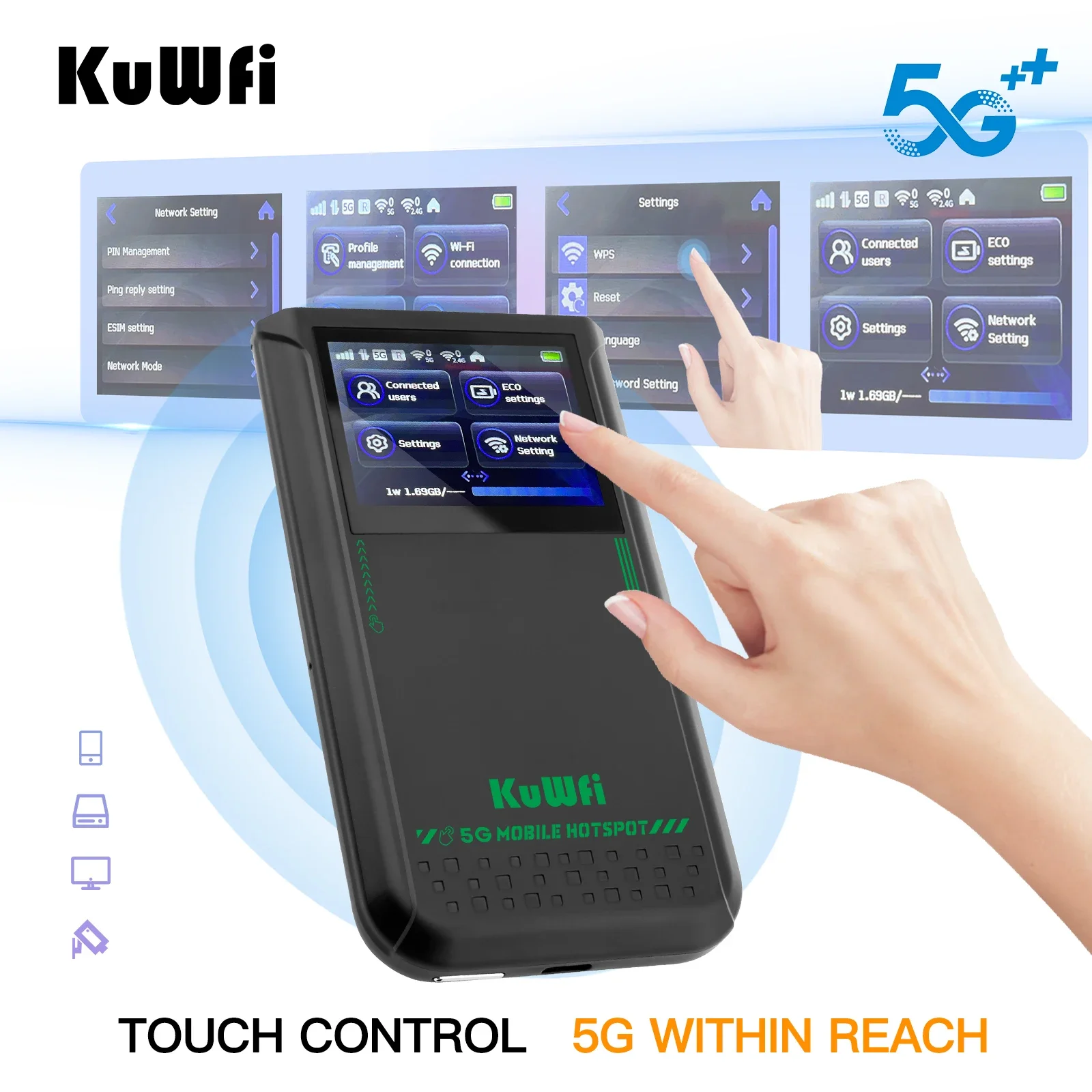 4500mah battery KuWFi esim wifi router 2.4g 5g 6g wifi mobile network router eSim 5g cpe 3000mbps 5g sim card router