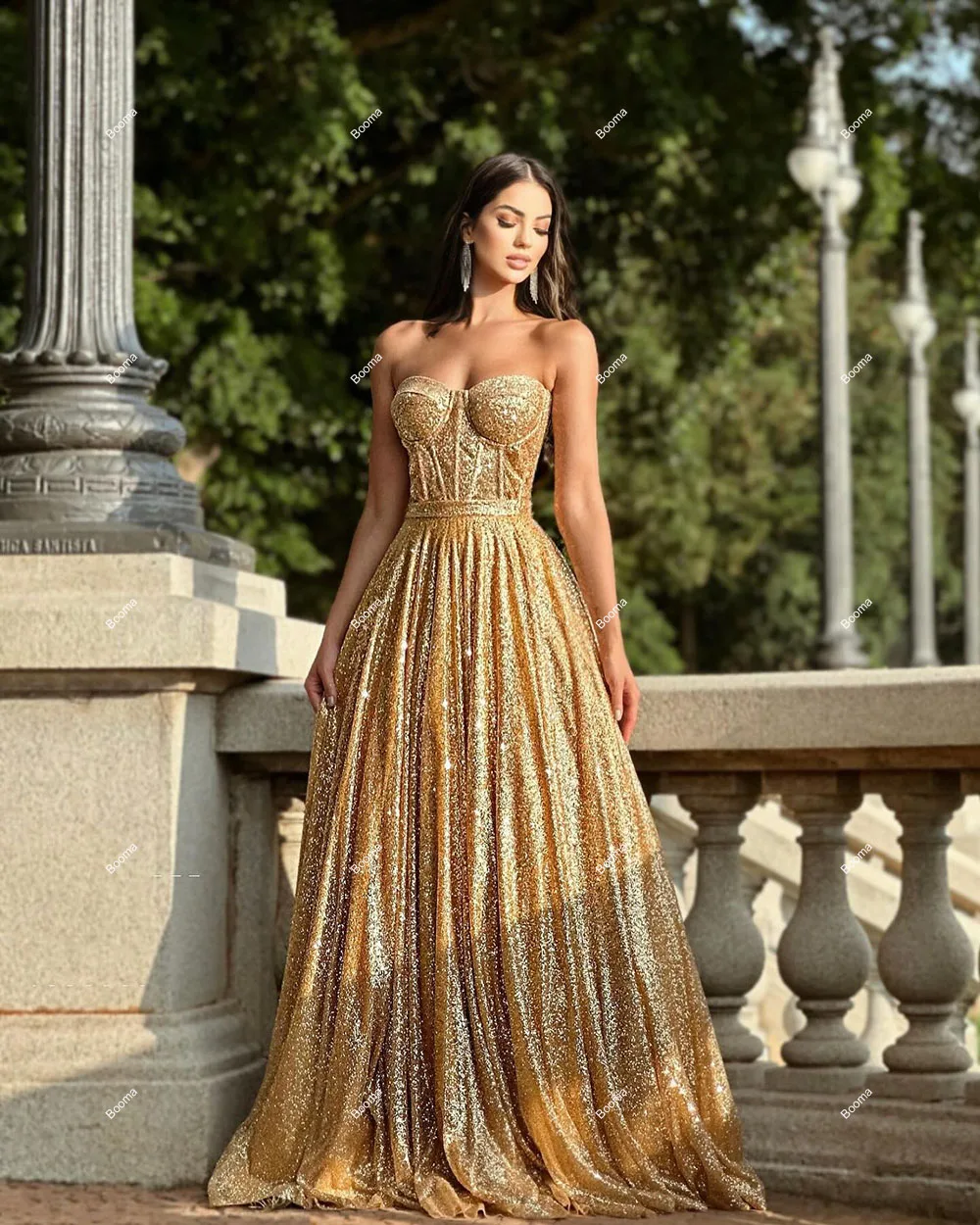 Booma Glitter Prom Dresses Sweetheart Sleeveless Party Dress A-Line Formal Occasion Gown Women\'s Elegant Evening Dress Customize