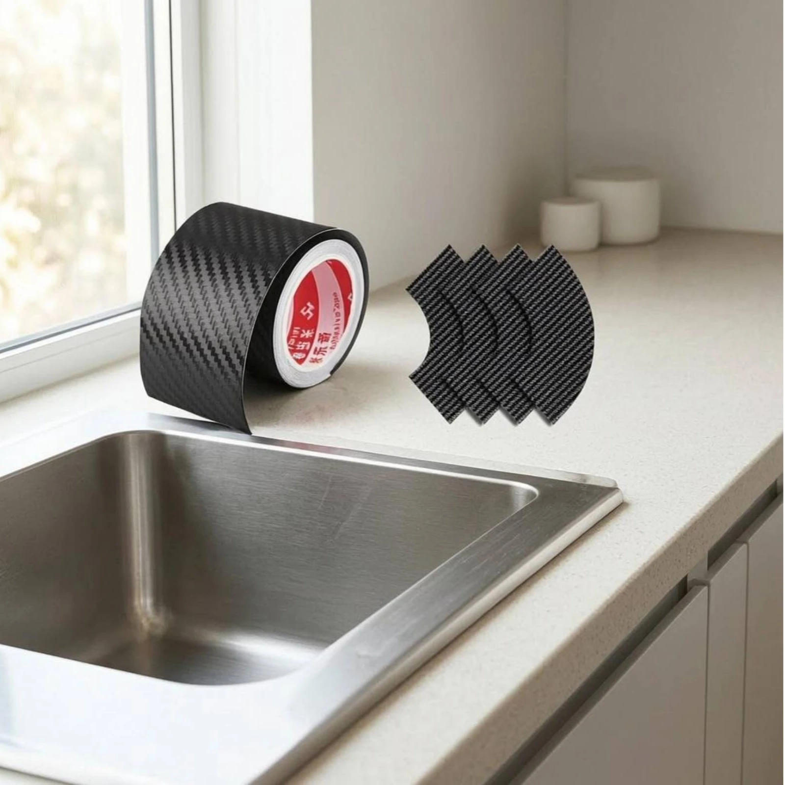 Carbon-Fiber Textured Tape Roll Sealing Adhesive Carbon-Fiber Tape Adhesive Vinyl Roll Scratch Resistant for Even Edges
