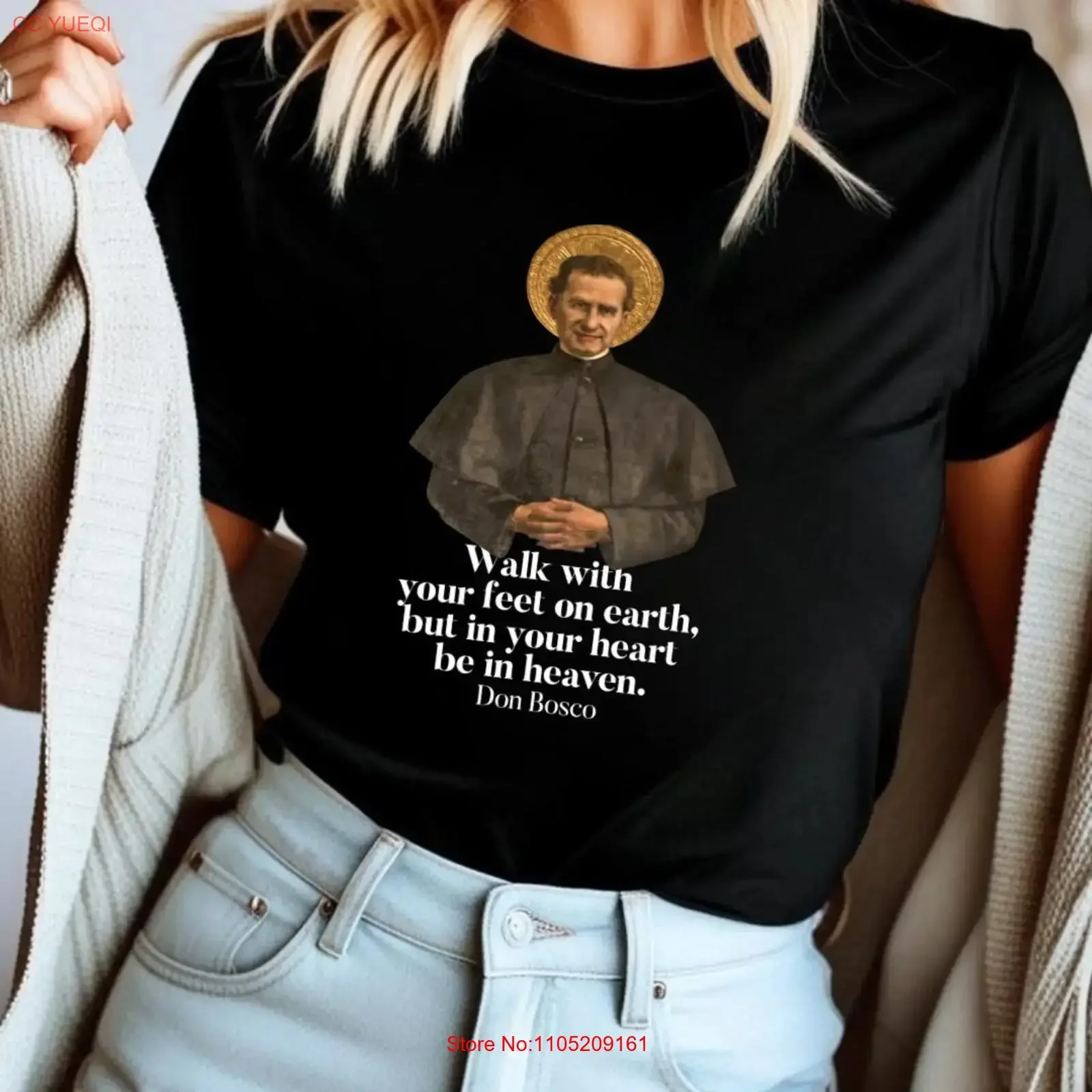 

Walk With Your Feet On Earth T Shirt Saint John Bosco Catholic Quote Inspirational Christian Faith Based vintage Washed Casual