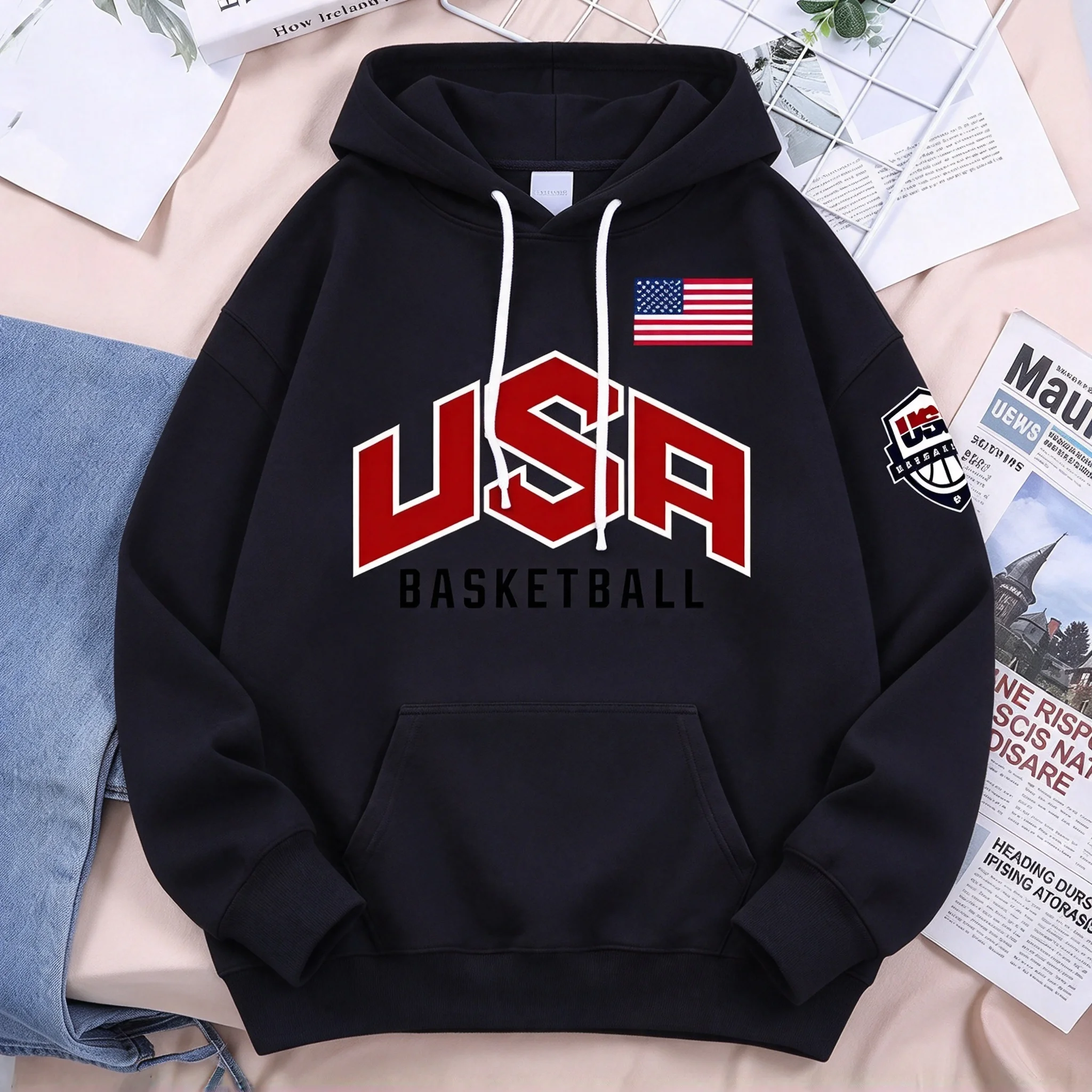 2026 Adults Kids Sport Letter Graphic Hoodie, Basketball Theme Typography Print Long Sleeve Oversized Hoodie Crewneck Sweatshirt