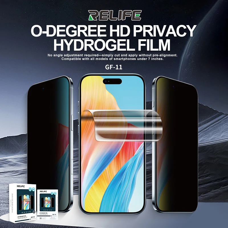 

RELIFE GF-11 O-Degree HD Privacy Hydrogel Film with Recharge Code Compatible with all Models of Smartphones under 7 Inches