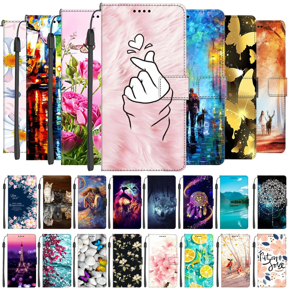 Flip Leather Case For OnePlus Nord CE 5G N200 Card Wallet Phone Cover One Plus 9RT 9R Case Stand Bags Cute Cats Flowers Fundas