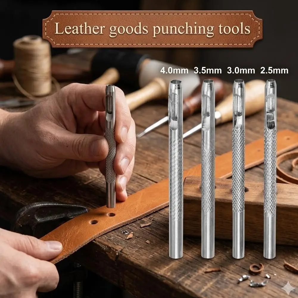 Stahl-Lederlocher, Lederhandwerk-Lochwerkzeug, Hohlstanzer, Gürtellocher 2,5mm-4,0mm für Kleidung und Segeltuch