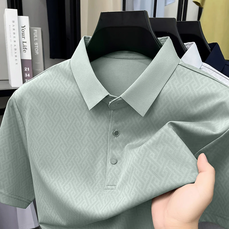 Moda única impresa camisa de polo de manga corta de los hombres nueva comodidad de lujo transpirable casual de alta gama de verano Seda de hielo camiseta