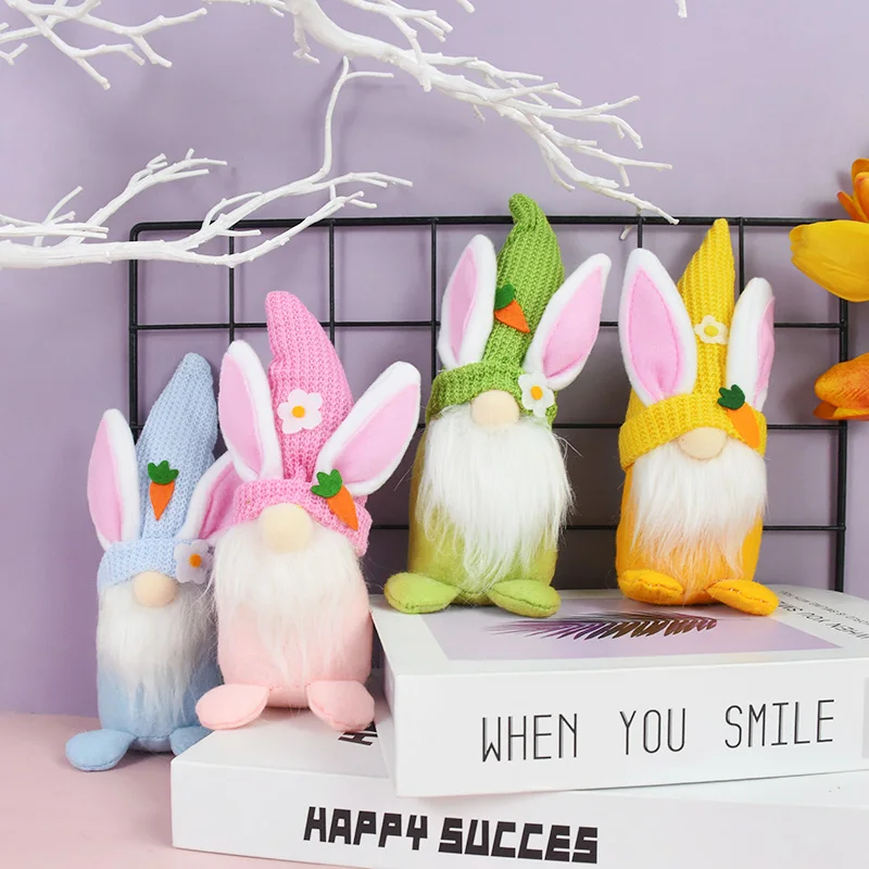 

Easter Cute Gnome Faceless Plush Toy Knitted Hat Rabbit Ear Dwarf Doll Easter Party Kids Favor Gift Spring Home Ornament