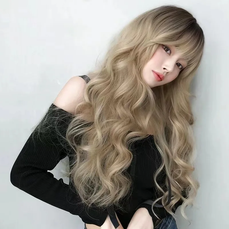 Long Wavy Ginger Wigs with Bangs Best Synthetic Wig for Women Pink Brown Cosplay Party Wigs High Temperature Natural Hair JZ