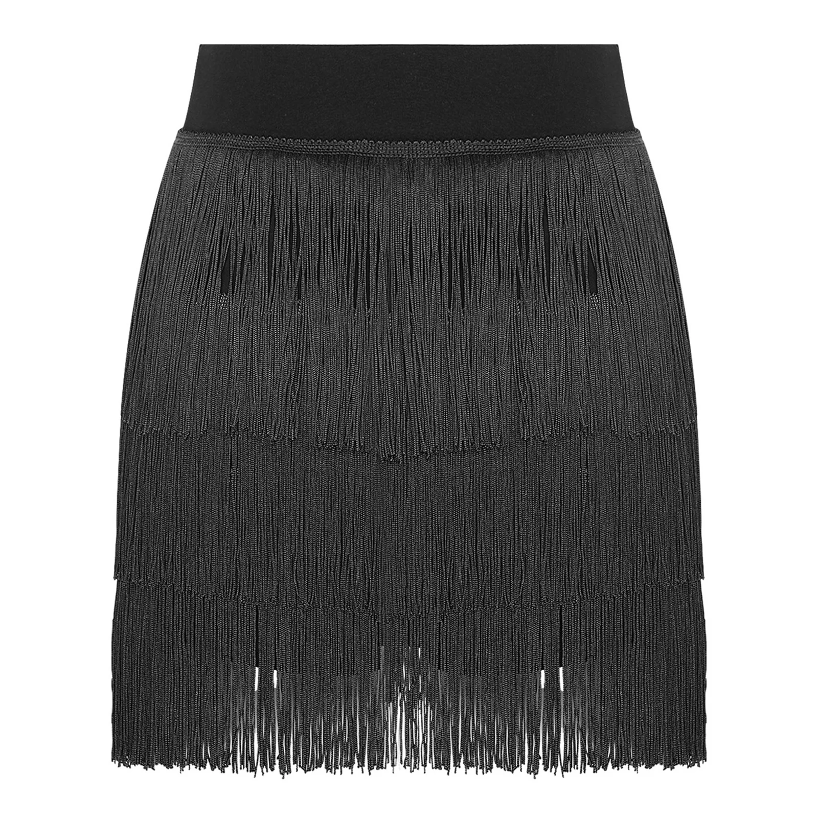 Gonna da ballo latino tango da donna Pantaloncini incorporati Gonna a nappa a strati a vita alta Costume da ballo per competizione di palline di salsa Chacha