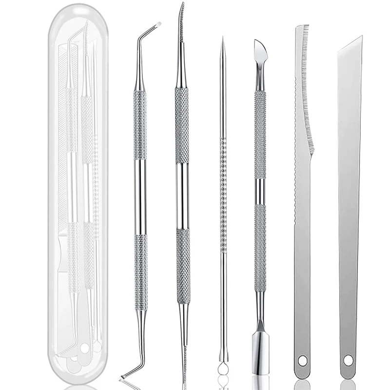 

1-7Pcs Stainless Steel Cuticle Pushers Pedicure Knife Dead Skin Scissor Acne Needle Set Trim Tool Nails Manicure Art Tools