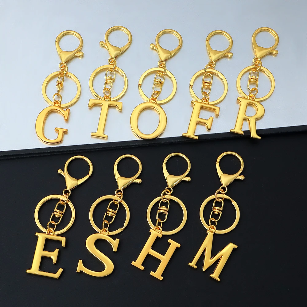 Gold A-Z 26 English Initial Letter Key Chains for Women Men Alphabet Keyrings Fashion DIY Key Trinkets Pendant Accessories Gifts