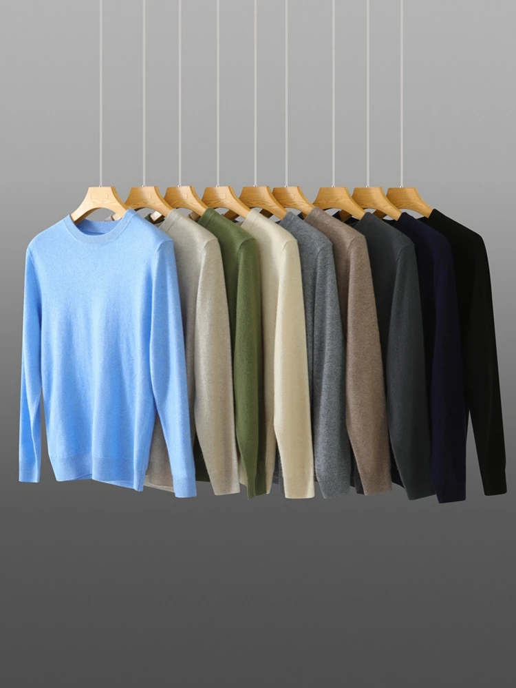 

ADDONEE Autumn Winter Men 100% Cashmere Sweater O-neck Pullover Long Sleeve Smart Casual Jersey Cashmere Knitwear Men Clothing