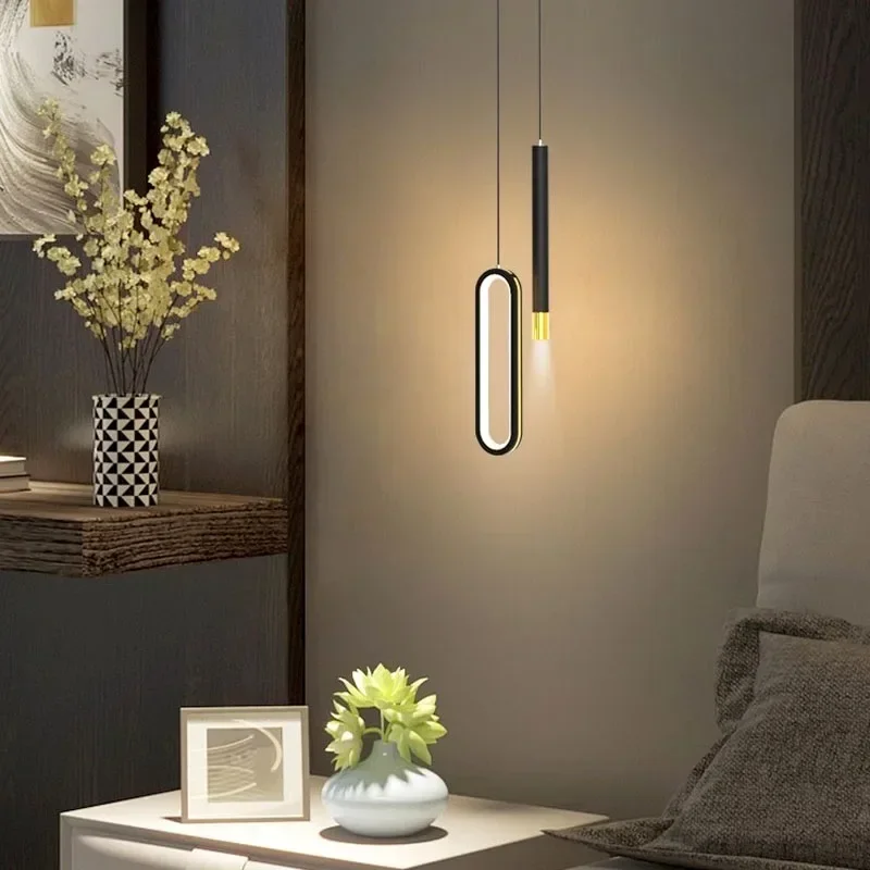 Modern Lustre Minimalist LED Chandelier Pendant Lamp Nordic Suspension Luminaire Bedroom Bedside Long Line Light Home Decor