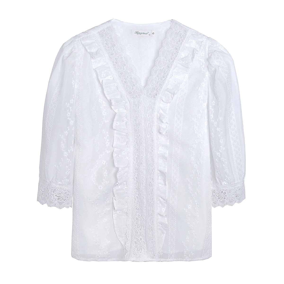 Summer New Lace V-Neck White Blouse Shirt Short Sleeve Blouse Women Blusas Mujer De Moda 2024 Verano Women Tops Blouses G471